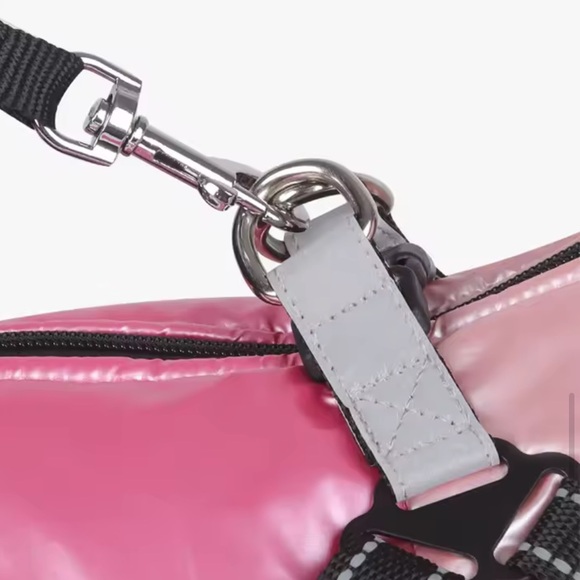 Pink Dog Puffer Jacket with Black Zipper & Built in Harness - Picture 12 of 14